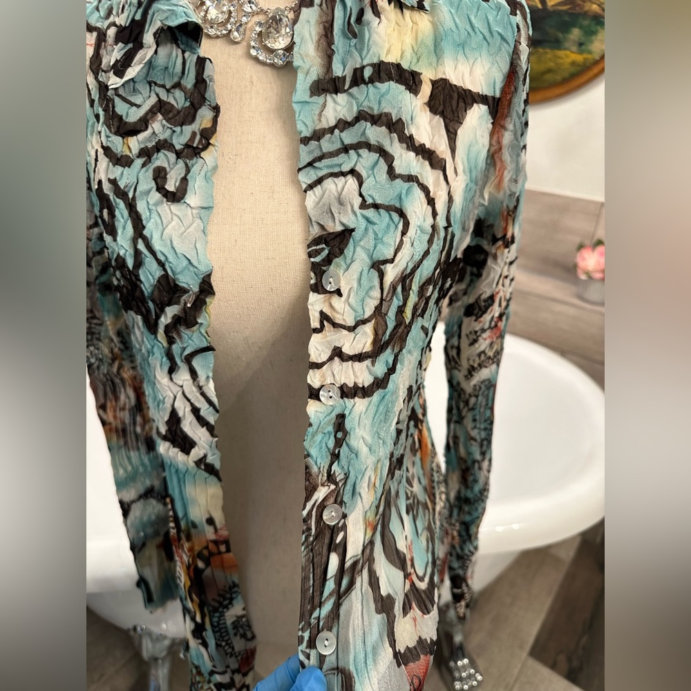Pristine Alberto Makali long Sheer colorful Button Down Shirt Sexy - Picture 7 of 11